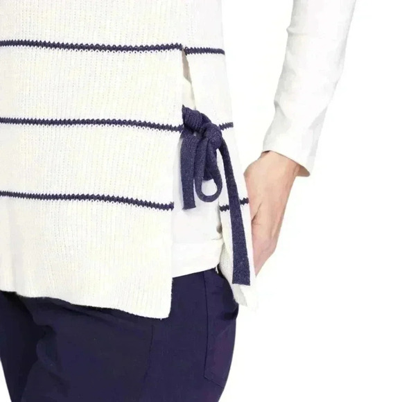 Mus & Bombon Side Tie Stripe Knit Vest Sweater White Navy Women's size Large - Picture 5 of 13
